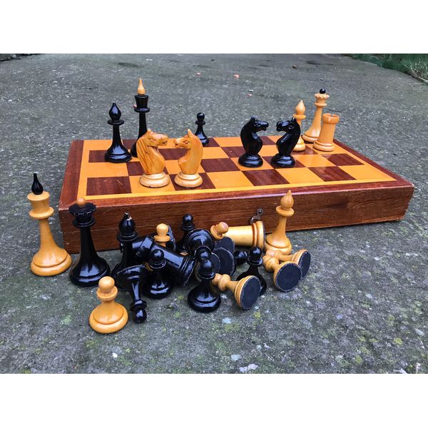 1960s vintage wooden soviet chess set