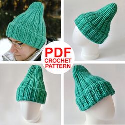 Crochet hats patterns for beginners Women wool hat tutorial Easy crochet ribbed hat Handmade beanie Womens hat pattern