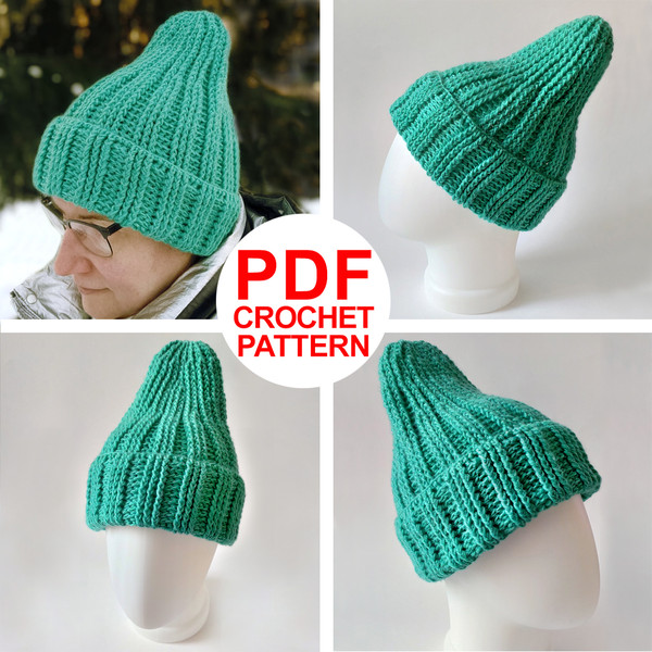four example of crochet beanie hat for the tutorial