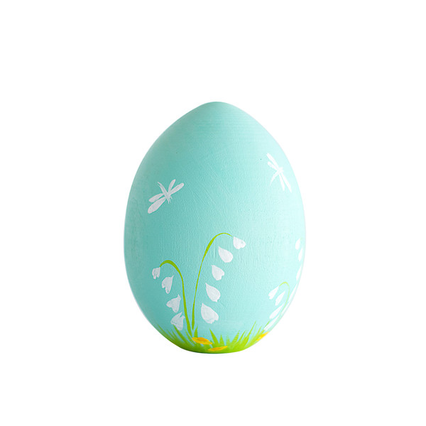 wooden mint Easter egg with a flowers