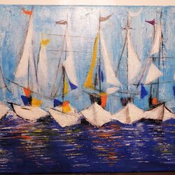 Sailboats Painting Original Art Abstract