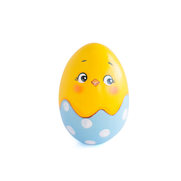 wooden egg hatched chick in a light blue shell