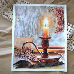 Still life painting Still life original painting candle painting hand painting Still Life Original Art flower watercolor