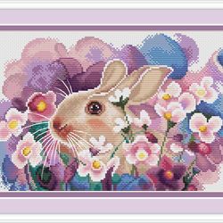 Bunny Cross Stitch Pattern Rabbit Cross Stitch Pattern Flower Cross Stitch Pattern Summer Cross Stitch Pattern