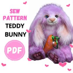 Teddy Bunny sewing pattern, Pattern stuffed animal, Pattern PDF-Teddy , Teddy Rabbit , Animal Pattern,Bunny Lavender