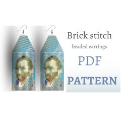 Van Gogh Earring pattern for beading - Brick stitch pattern for beaded fringe earrings - Instant download. Wearable art