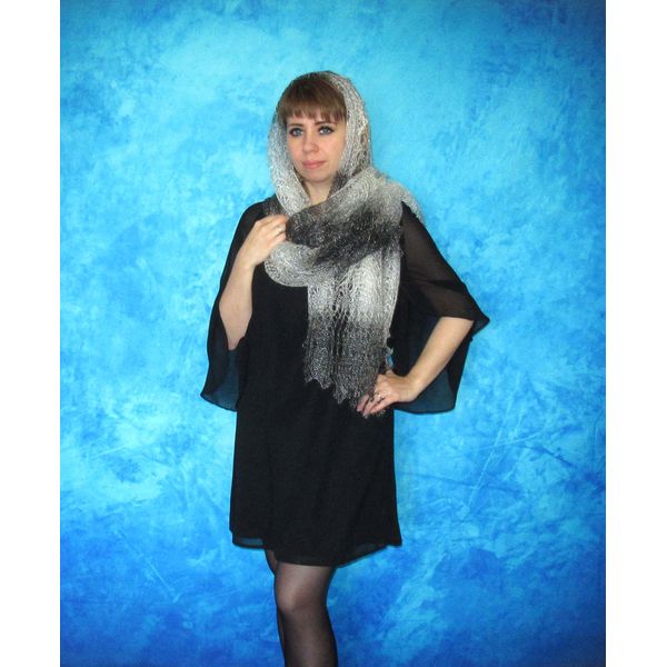 серый вязаный пуховый палантин, тёплый шарф, накидка, косынка, подарок женщине.JPG