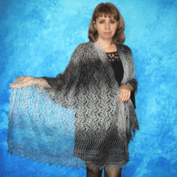 Hand knit gray scarf, Warm Russian shawl, Wool wrap, Goat down Orenburg stole, Lace pashmina, Cover up, Kerchief, Cape