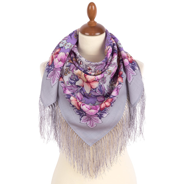 purple women pavlovo posad merino wool shawl wrap size 89x89 cm 1994-1
