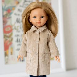 Doll outerwear beige coat for Paola Reina doll, Siblies RRFF doll, Corolle, Little Darling, 13 inches doll clothes,