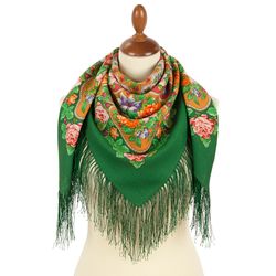 Green Original PAVLOVO POSAD SHAWL , Merino Wool Italian Soft Yarn, Size 89x89 cm 1927-9