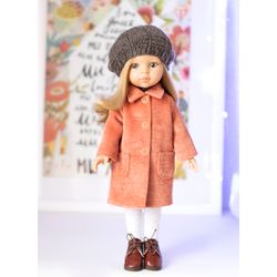 Doll outerwear coral coat for Paola Reina doll, Siblies RRFF doll, Corolle, Little Darling, 13 inches doll clothes