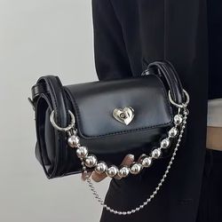 Womens Mini Bead & Chain Decor Flap Square Bag