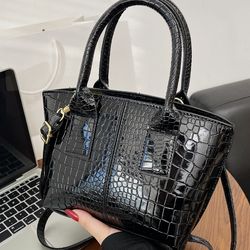 Womens Crocodile Embossed Double Handle Square Bag