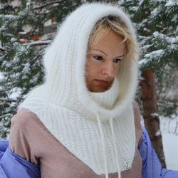 Wool scarf hood, Balaclava for women, Angora winter hat, Winter warm bonnet, Gift for her