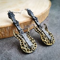 Guitar earrings are weird, funny, cute, music jewelry for musician or bartender