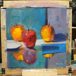 Original oil painting Sun Apples 2 painting Still life Bright painting Kitchen decoration Wall art Holiday Gift