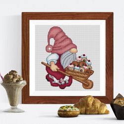 Chef gnome cross stitch pattern PDF, cake cross stitch, baking cross stitch, counted cross stitch