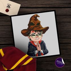 Harry Potter in the sorting hat Cross Stitch Pattern PDF