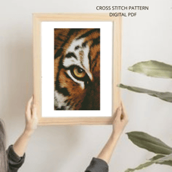 Tiger cross stitch pattern, Eye cross stitch pattern, Wild cat embroidery, Instant download, Digital PDF
