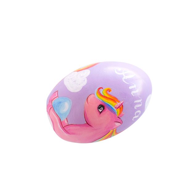 rainbow pink unicorn on purple easter egg with name