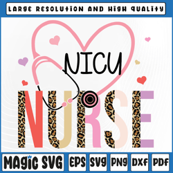 nicu nurse valentine png, leopard print heart stethoscope nursing png, valentine's day, digital download