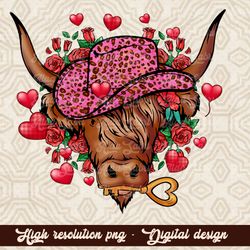 Heifer Valentine Png - Highland Cow Valentine Png - Valentine Day Western Country Png - Love Cow Valentines Day Png