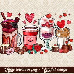 Valentine coffee lover PNG, latte iced stars coffee digital download, Sublimation design hand drawn Printable Graphic cu
