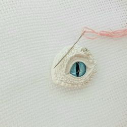 Magnetic Needle Minder White Dragon Eye for Cross Stitch, Cover Minder Dragon Eye Sculpture Polymer clay by Annealart
