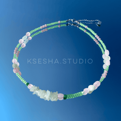 Natural Jade and beaded choker. Jewelry made of natural stones. Summer necklace. For beach. Handmade choker. Gift girl