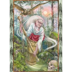 Original Baba Yaga watercolor painting, Nature witch art, Fantasy creature