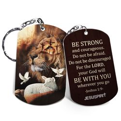 aluminium keychain | be strong and courageous | lion & lamb | joshua 1:9