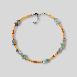 Choker made of beads and natural stones.Orange bright summer beaded choker. Jade necklace.Beach necklace,Handmade choker