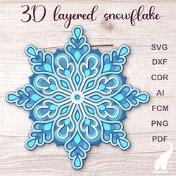 Snowflake 3D layered paper craft template - mandala SVG, DXF