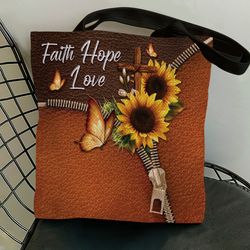 Faith Hope Love - Beautiful Sunflower Tote Bag