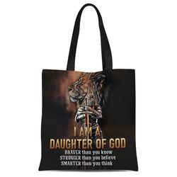 i am a daughter of god - unique lion tote bag