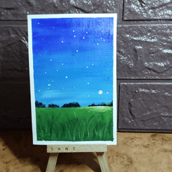 romantic tropical night. original acrylic painting, handmade postcard 5.5 x 4