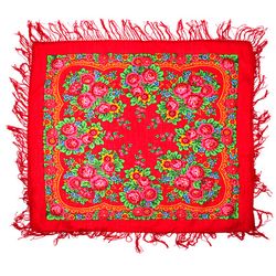 Red Original PAVLOVO POSAD SHAWL , Merino Wool Italian Soft Yarn, Size 89x89 cm 190-5
