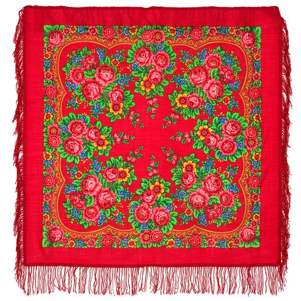 red flowers pavlovoposad shawl wrap wool scarf size 89x89 cm 190-5