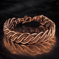 Unique wire wrapped copper bracelet Antique style artisan copper jewelry, 7th / 22nd Anniversary gift WireWrapArt design