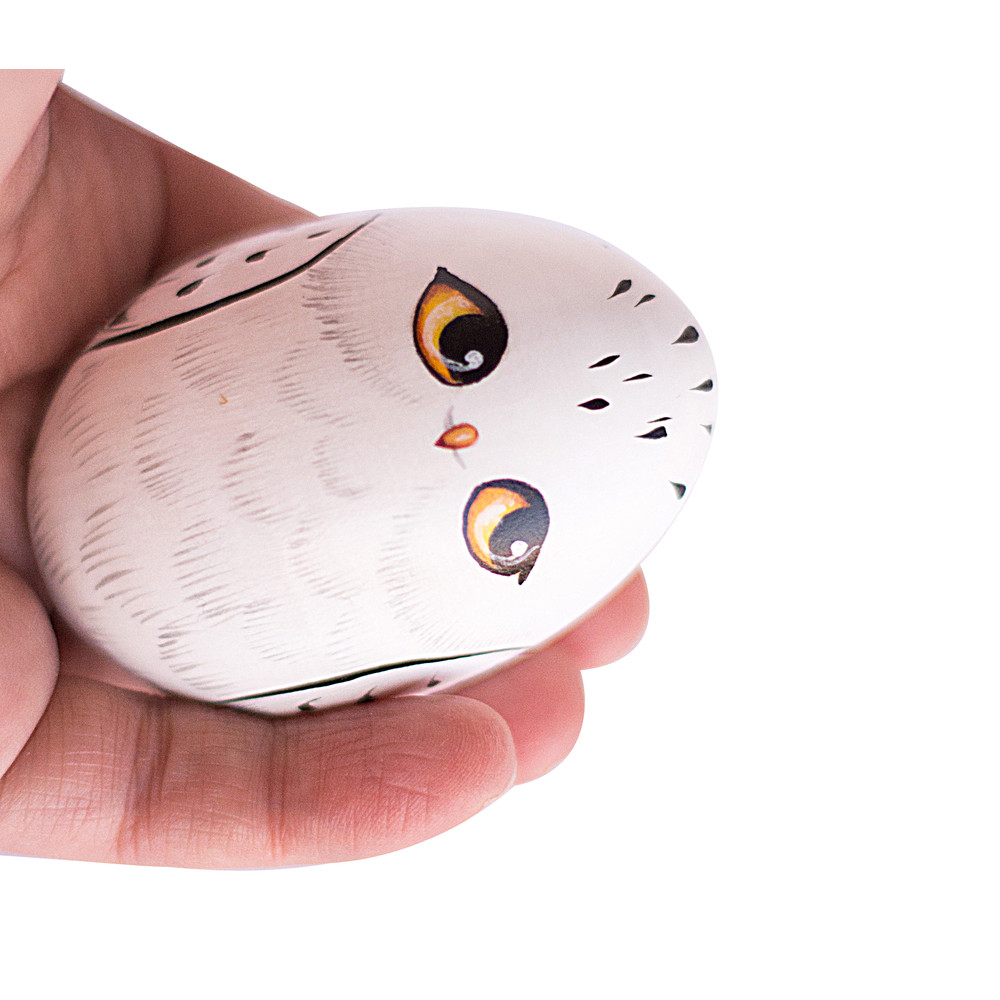 wooden painted egg polar white owl