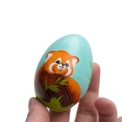Cute rare animals red panda Personalized Easter egg Painted wooden eggs Keepsake lesser panda Easter basket filler gift