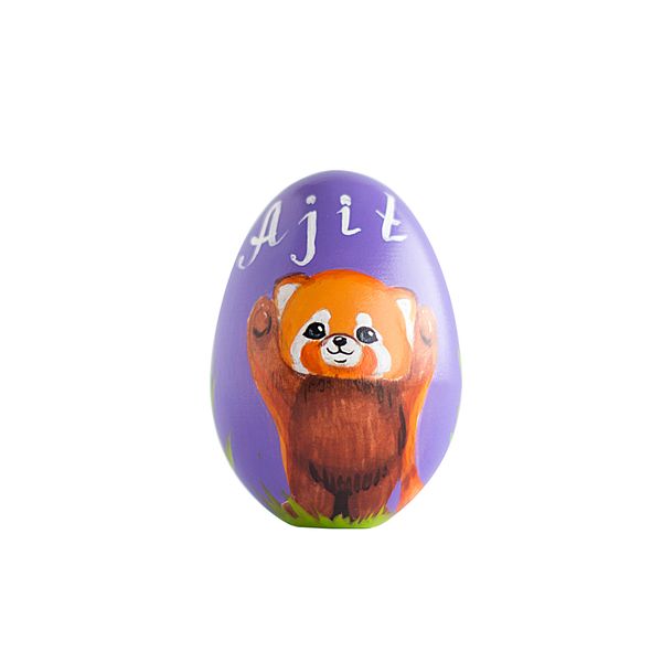 cute red panda stands on its hind legs - painted easter egg