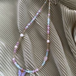 Handmade summer choker "Butterfly". Delicate necklace. Original gift. Beach necklace. Beaded choker. Natural stones.