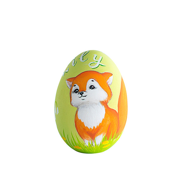 Painted wooden egg cute fox with a personalized inscription