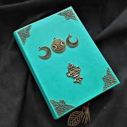 Mint grimoire handmade with text ancient Full book of shadow BoS Practical magic spell book charm Old green witch book