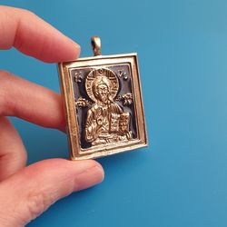 Jesus Christ pendant | brass icon colorful enamel | copy of an ancien icon 19 c. | Orthodox store