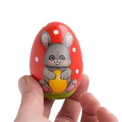 Easter egg cute small bunny Painted wooden red egg spring rabbit Keepsake Easter basket filler Egg hunt gift little hare