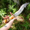 Assured Victory Damascus Steel Kukri Knife Collectible Hunting Sawback Machete with Leather Sheath