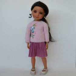ruby red doll sweater floral embroidery, cotton skirt. free shipping